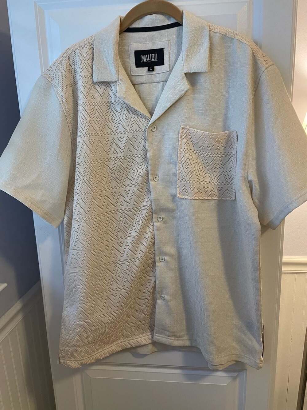 Malibu by Drill Clothing Co. Men's Textured Geometric Crochet Knit Short Sleeve